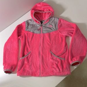 The North Face Girls’ Hooded Pink/Gray Oso Fleece Jacket 14-16 EUC